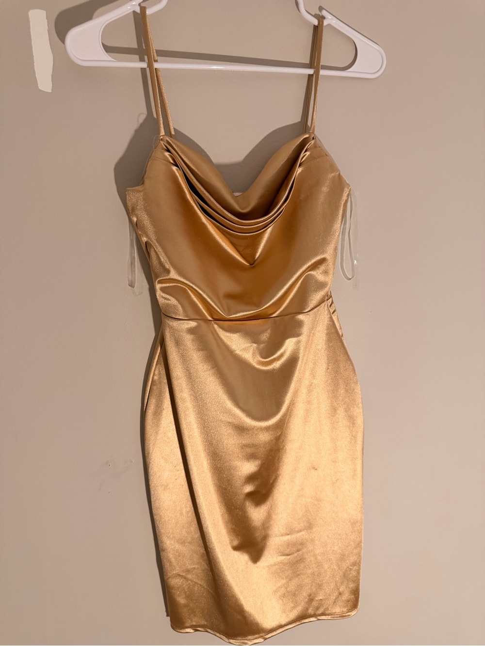 Elegant Satin Cowl Neck Slip Dress in Gold